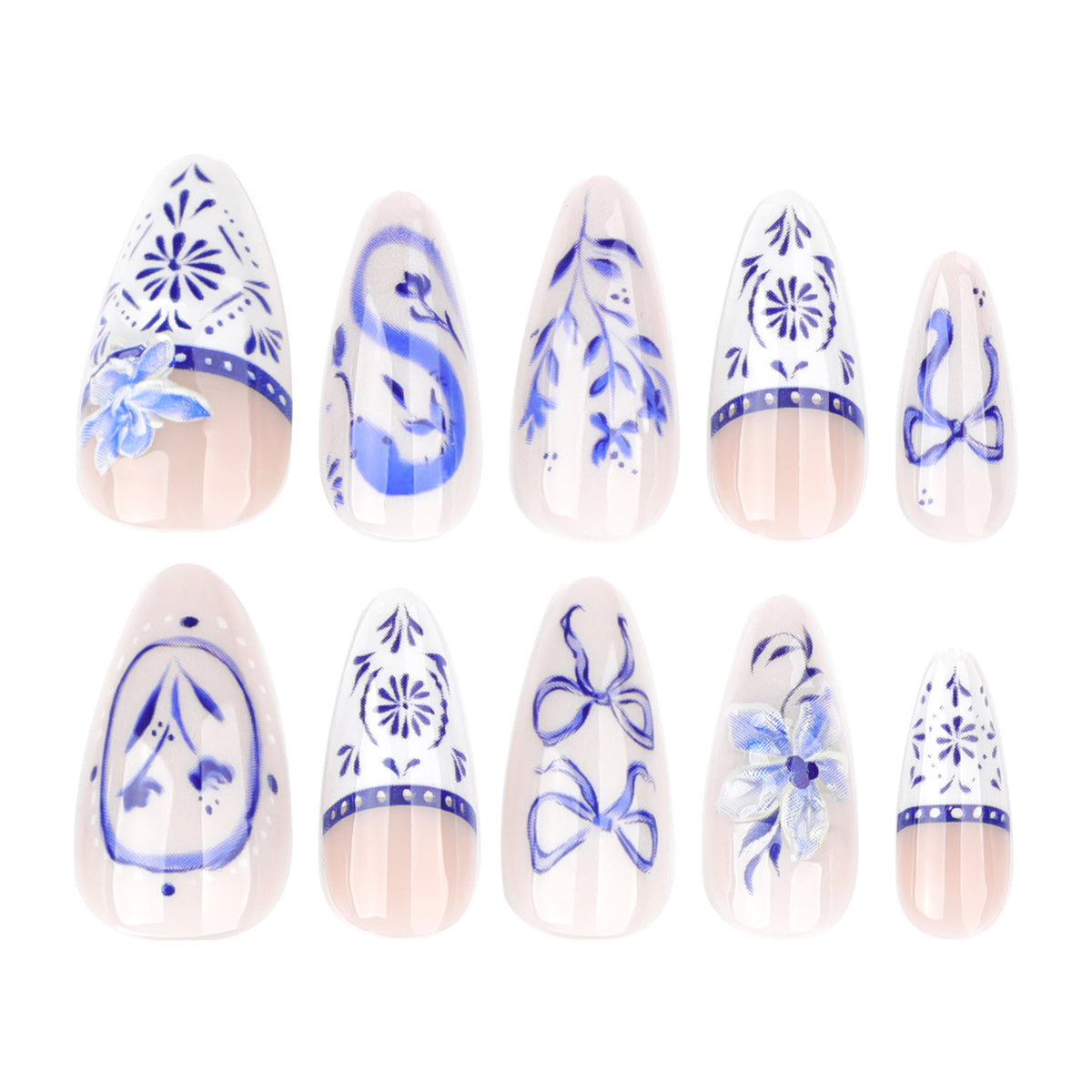 Kunstvolle Nagelkunst mit floralen und Bogenverzierungen Brehn