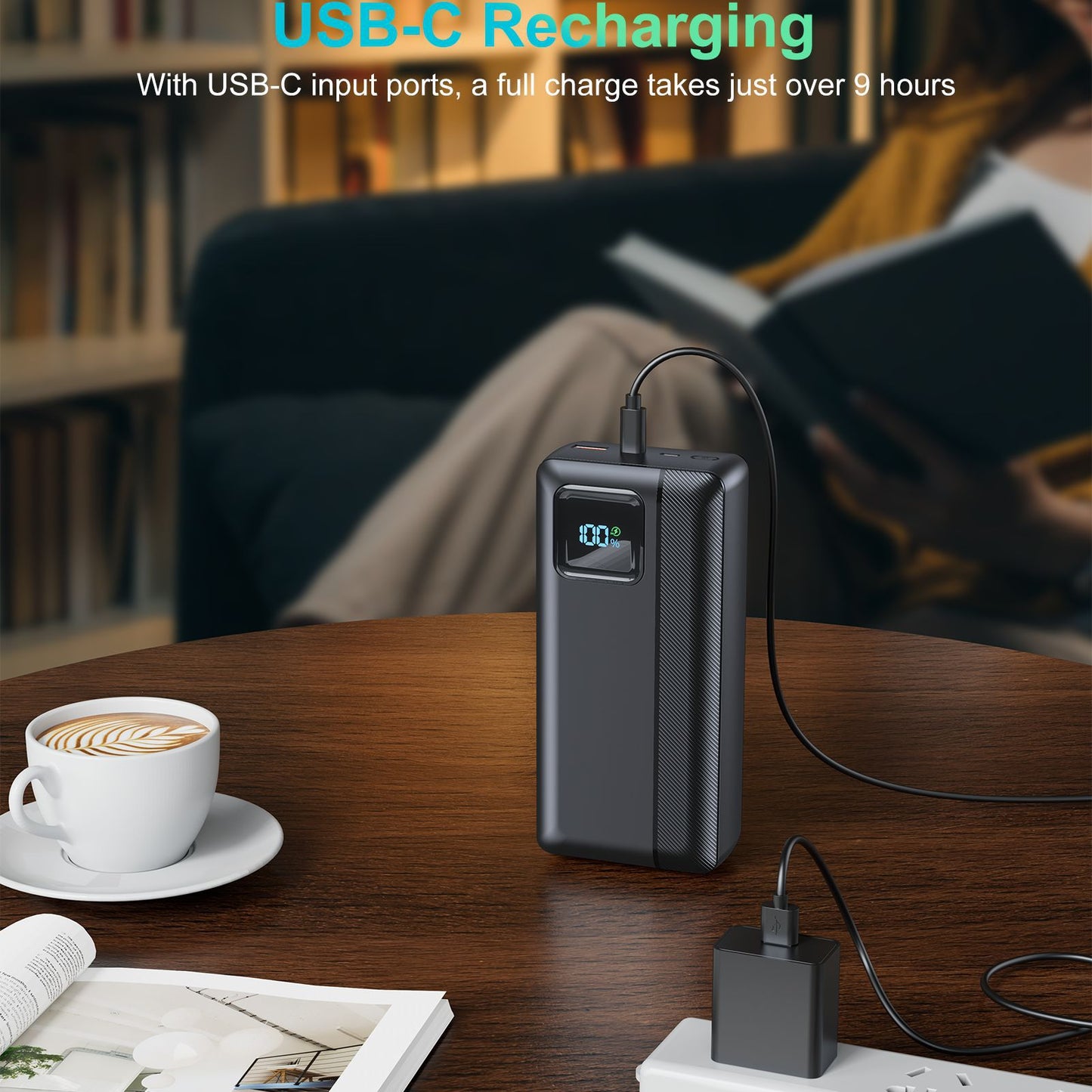 Powerbank mit Integrierten Ladekabeln und Digitaler Anzeige Brehn