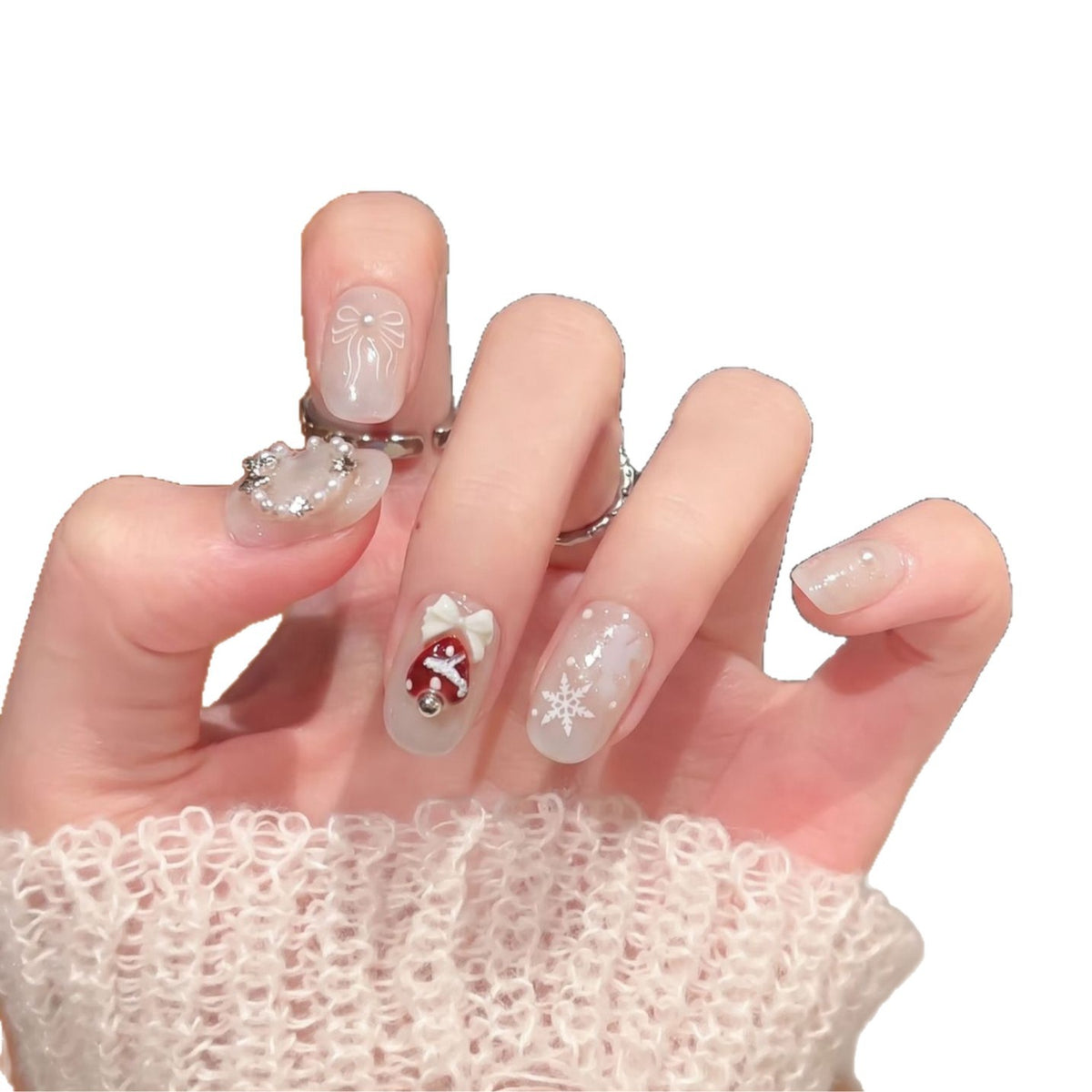 Künstlerisches winterliches Press-On-Nagelset Brehn