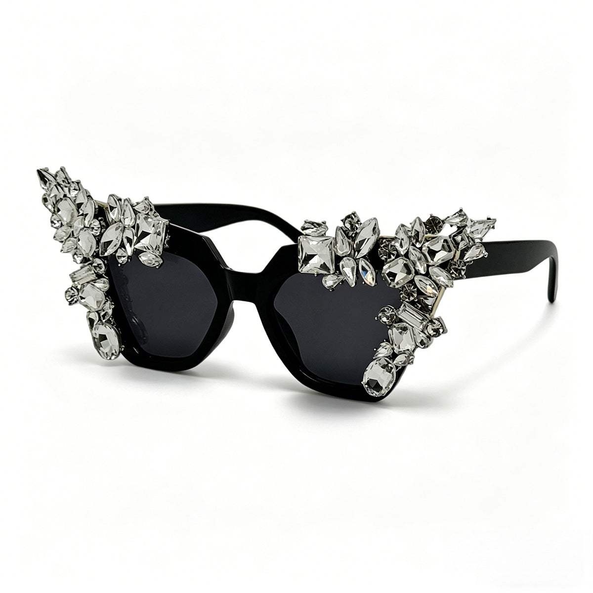 Damen glamouröse Cat-Eye-Sonnenbrille mit extravagantem Kristallbesatz Brehn