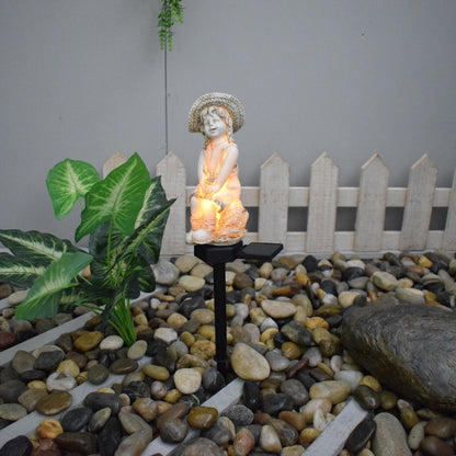 Dekorative Solar-Gartenstecker Statue Harz Mädchen Figur mit integriertem Solar-LED und wetterfestem Spike Brehn