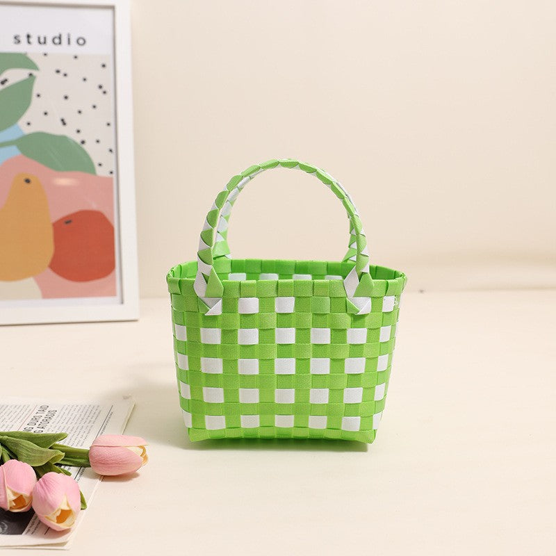 Damen Handtasche aus geflochtenem Kunststoff mit fröhlichem Muster Brehn