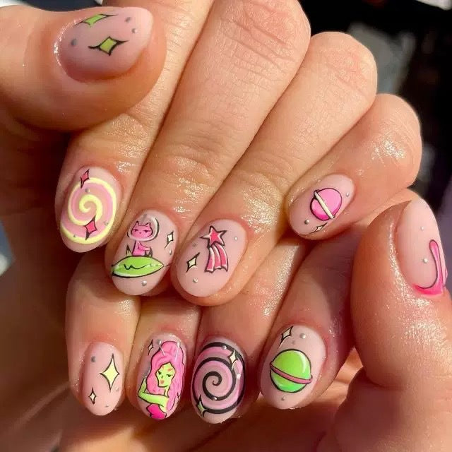 Kunstnagelset mit verspielten Cartoon-Motiven Brehn