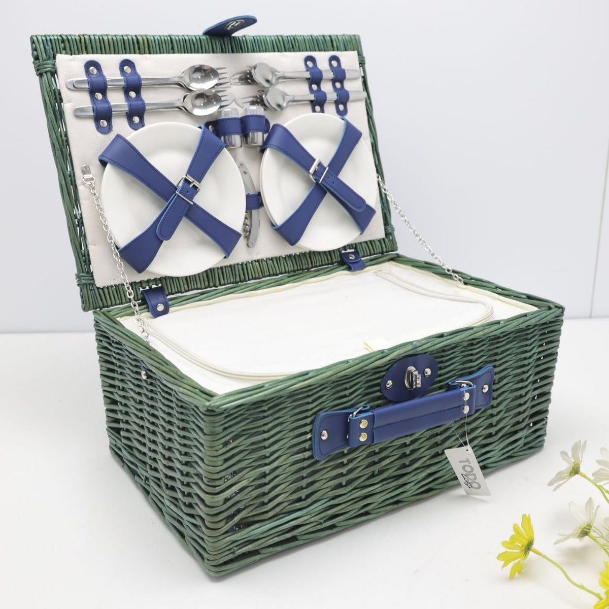 Damen vielseitiger Picknickkorb mit integriertem Geschirrset und isolierter Kühltasche Brehn