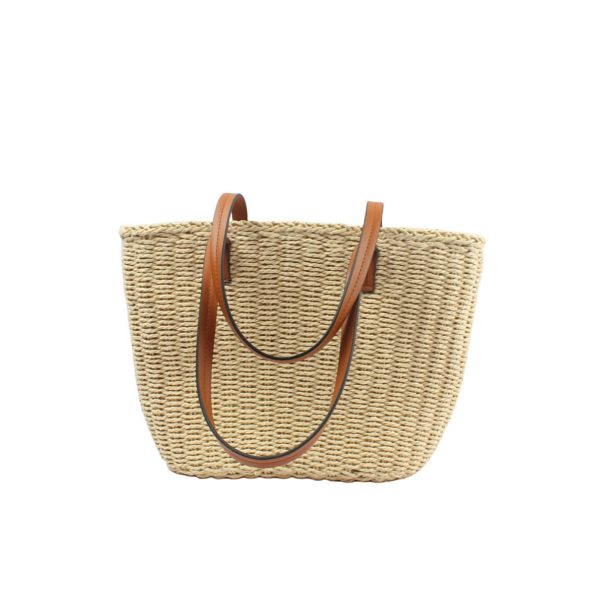 Natürliche Basttasche mit Eleganten Ledergriffen Brehn