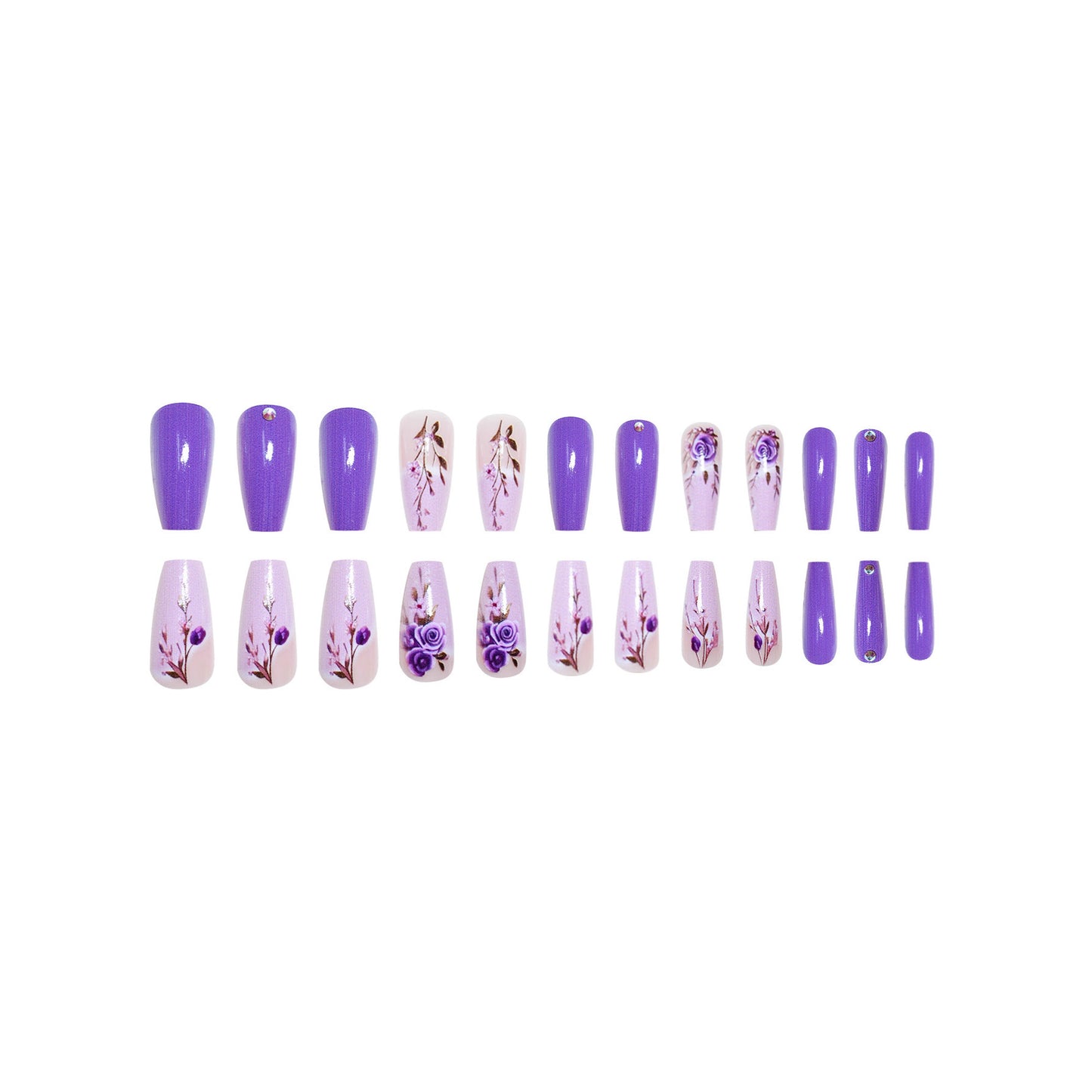 Elegante Floral 3D Press-On Nagelverlängerungen Brehn