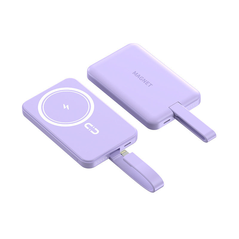 Magnetische Powerbank mit kabelloser Ladefunktion und integriertem Kabelsystem Brehn