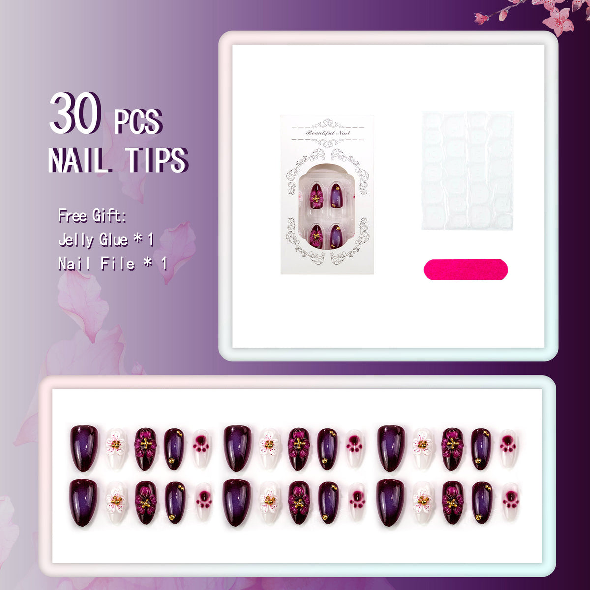 Elegantes blumeninspiriertes Aufklebenägel-Set