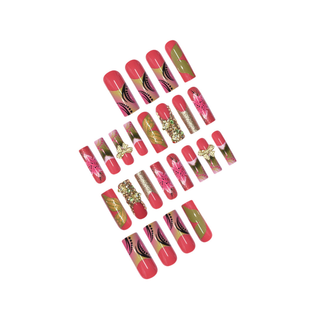 3D Floral Edelstein Press-On Nagelkunst Brehn
