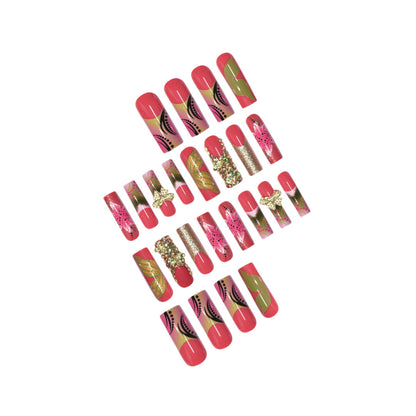 3D Floral Edelstein Press-On Nagelkunst Brehn