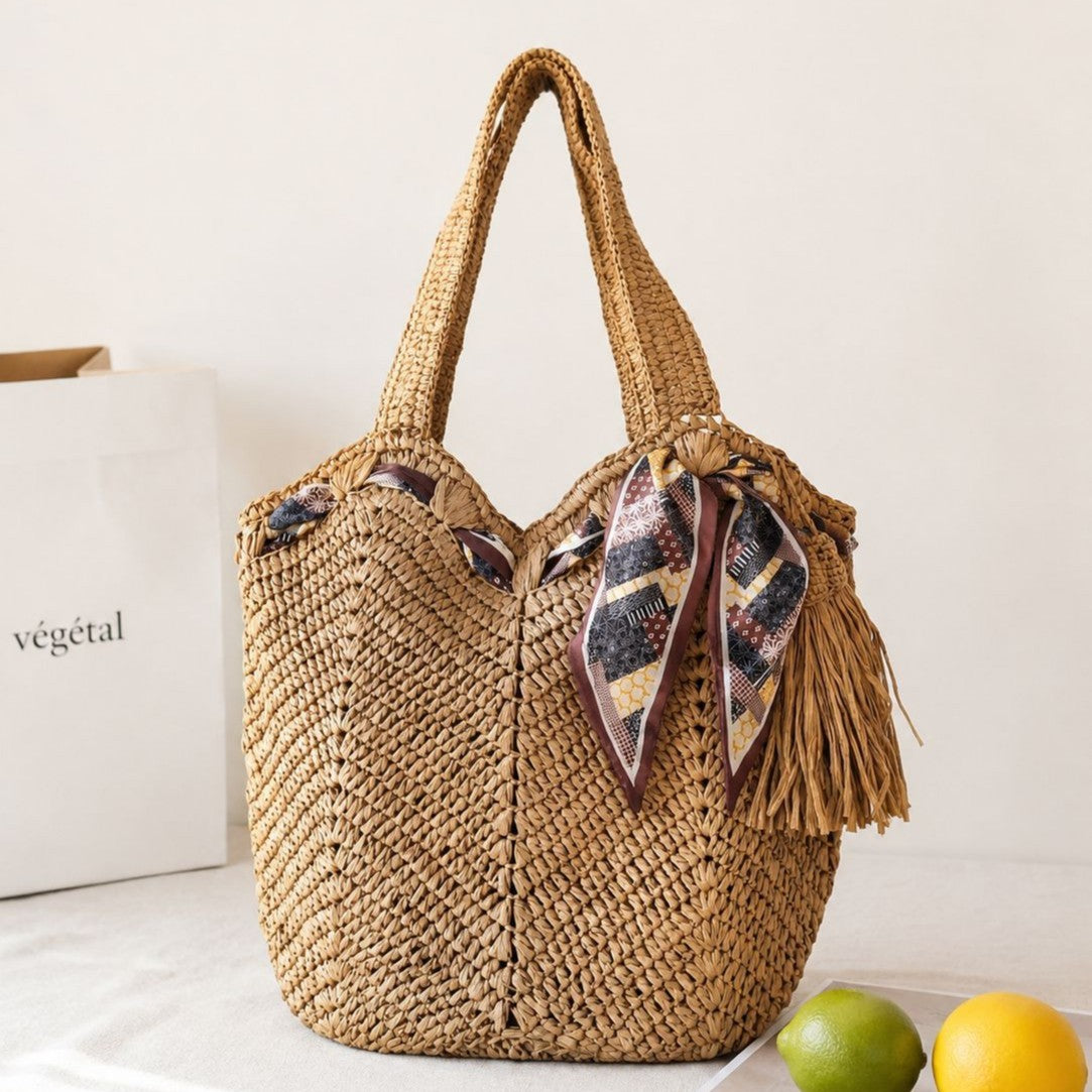 Handgefertigte Strandtasche mit Verspieltem Falz und Quasten Brehn