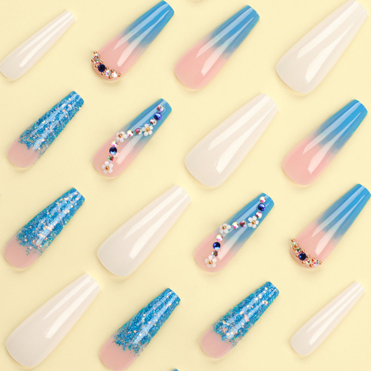 Kunstvolle Nagelverlängerungen mit floralem Ombre-Design Brehn