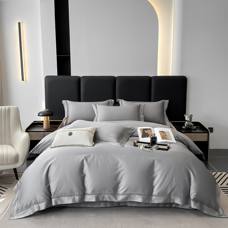 Premium gebürstetes Baumwollsatin Bettbezug Set mit Leiterstichsaum & Oxford Kissenbezüge