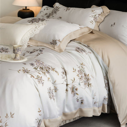 Luxus Aquarell Floral Gebürstet Mikrofaser Bettbezug Set mit Paspelbesatz