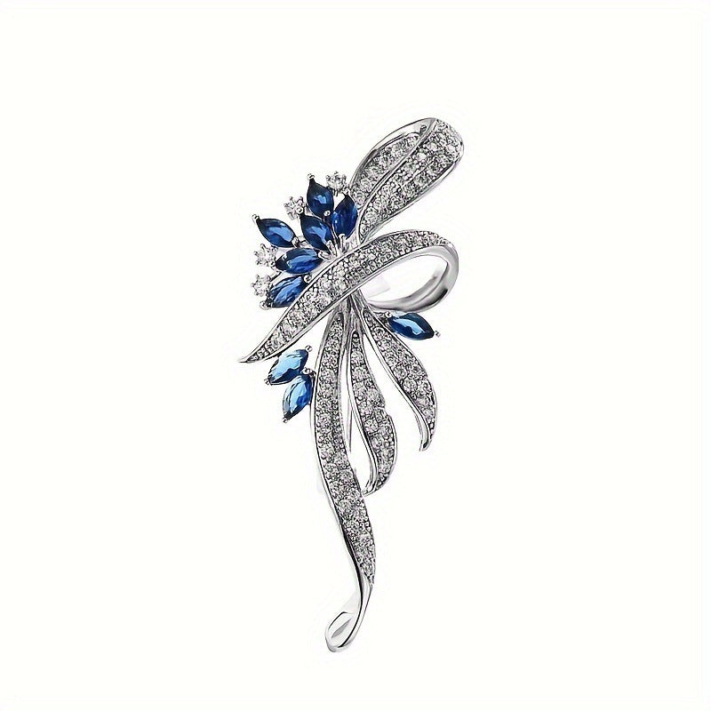 Exquisite Brosche mit Funkelnden Zirkonia und Blauen Edelsteinen Brehn