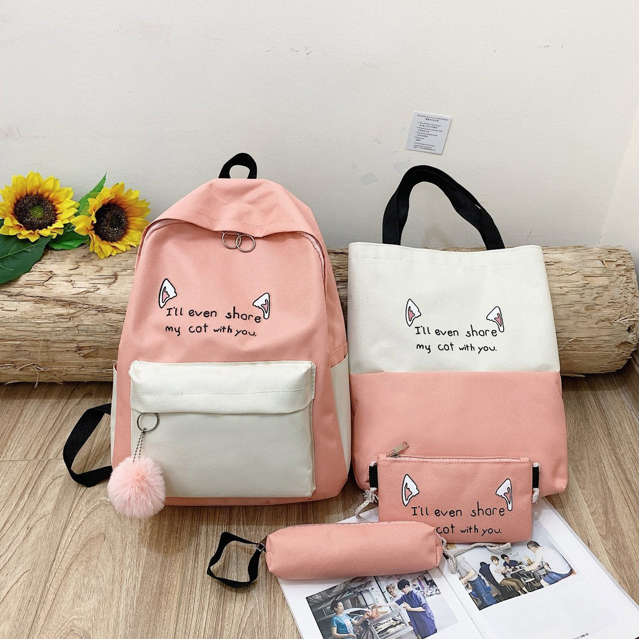 Fun-Themen Katzenprint Rucksack Set Brehn