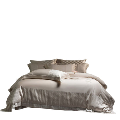 Seiden-ähnliches Jacquard-Satin-Bettbezug-Set mit gesticktem Wappen & Bett-Rock