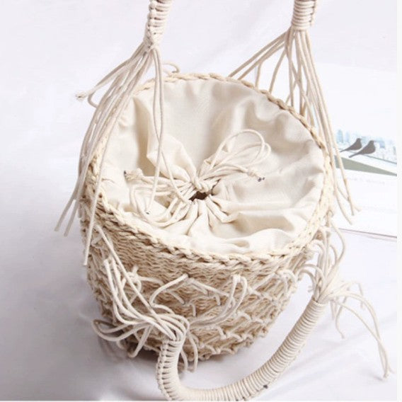 Damen Handgefertigte Basttasche mit modernen Fransen Brehn