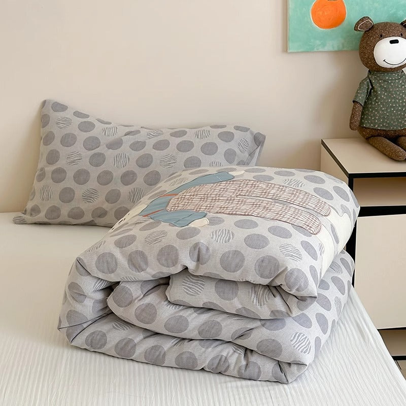 Baumwolle Jacquard Bettbezug und Kissenbezug Set mit gesticktem Applikation