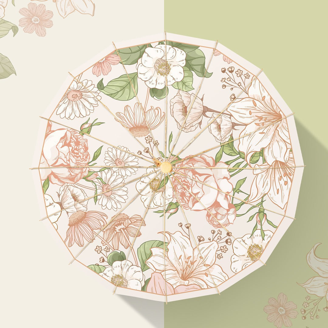 Damen eleganter Falt-Regenschirm mit floralen Mustern Brehn