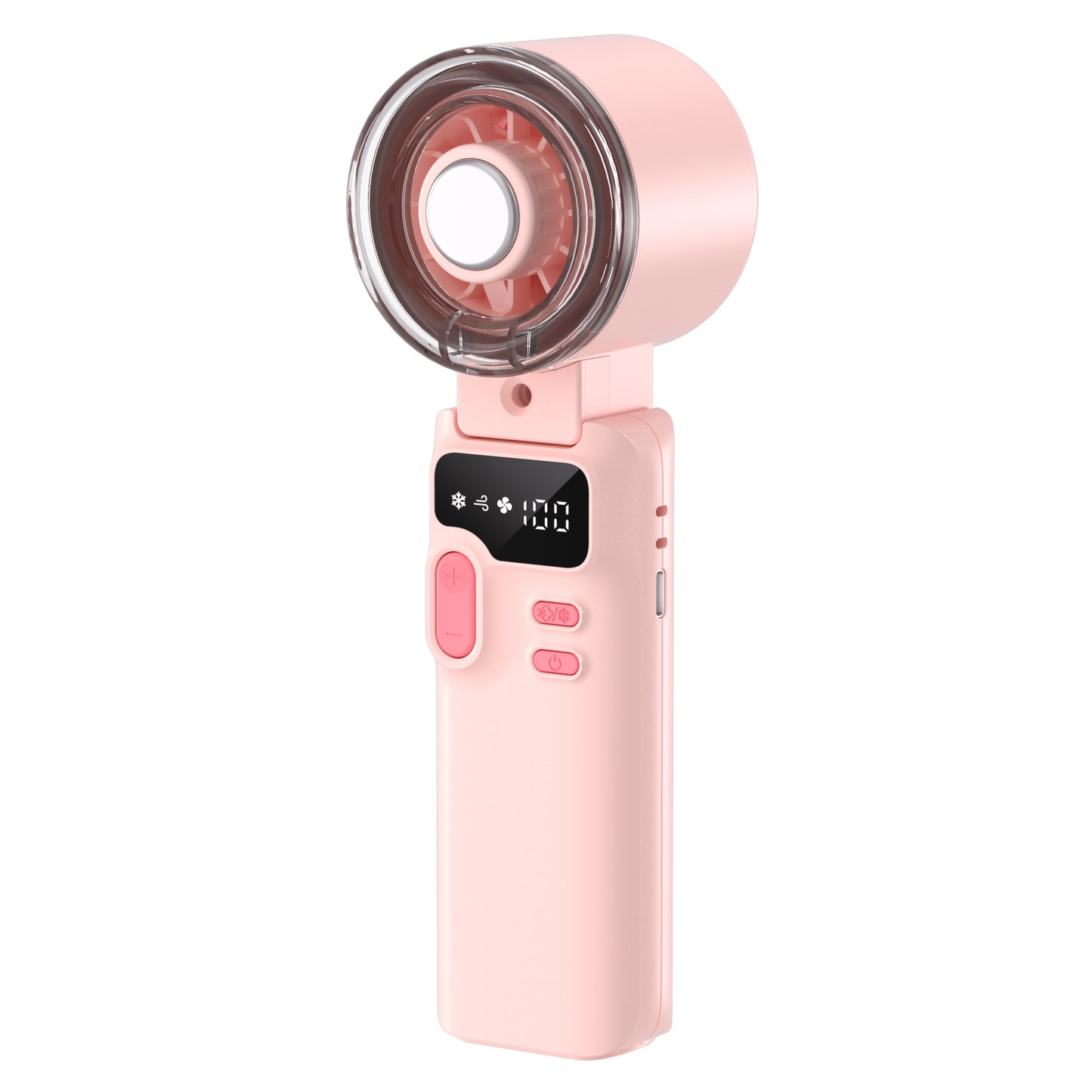 Kühlender, wiederaufladbarer, tragbarer Mini-Ventilator mit digitaler Anzeige, Sprühfunktion, verstellbarem Neigungswinkel und USB-C-Ladung Brehn