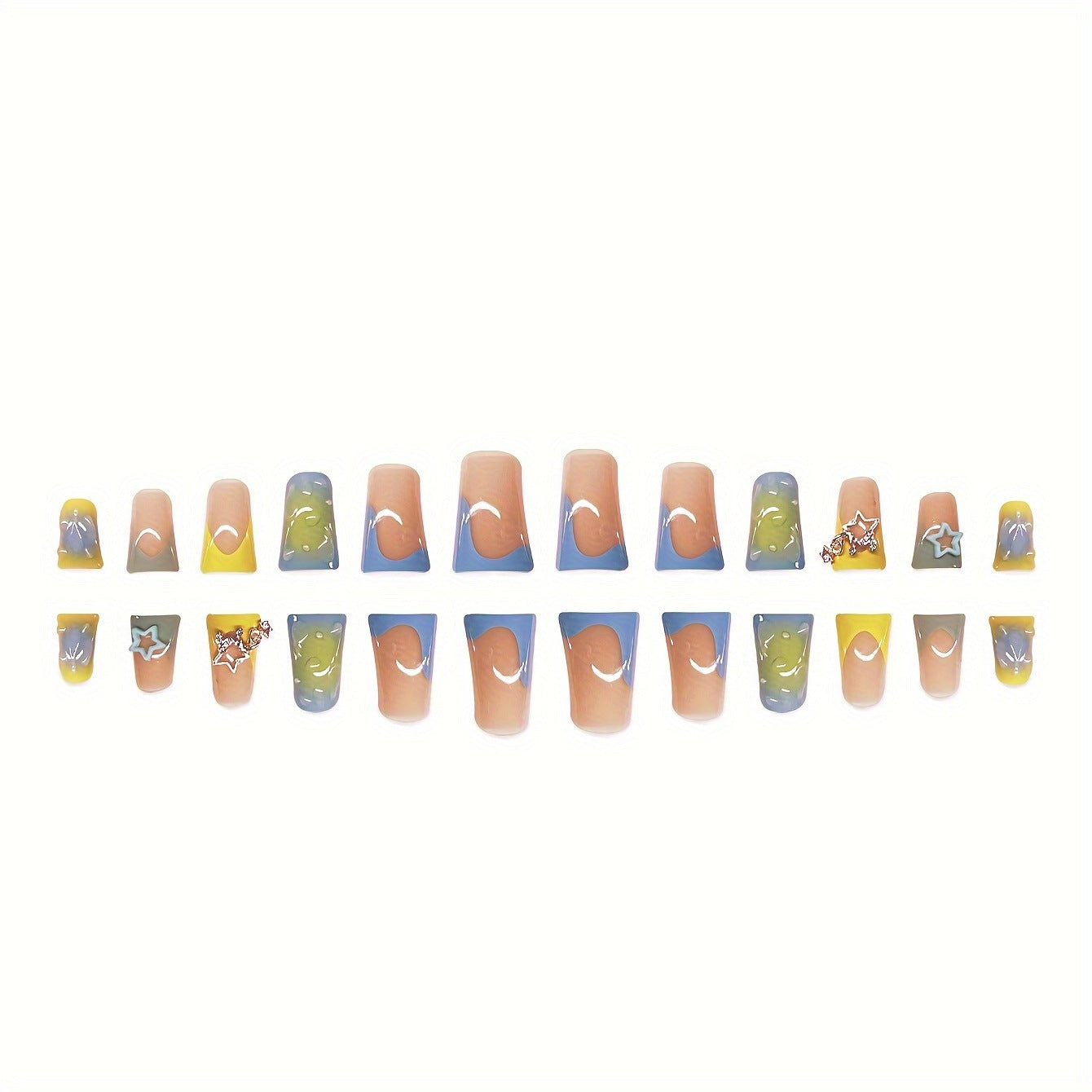 Kreatives Press-On Nagelkunstset mit Stern- und Tropfdesign Brehn