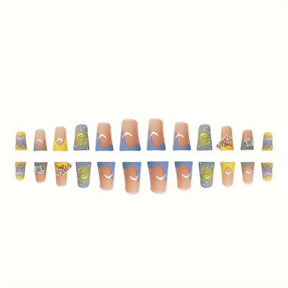 Kreatives Press-On Nagelkunstset mit Stern- und Tropfdesign Brehn