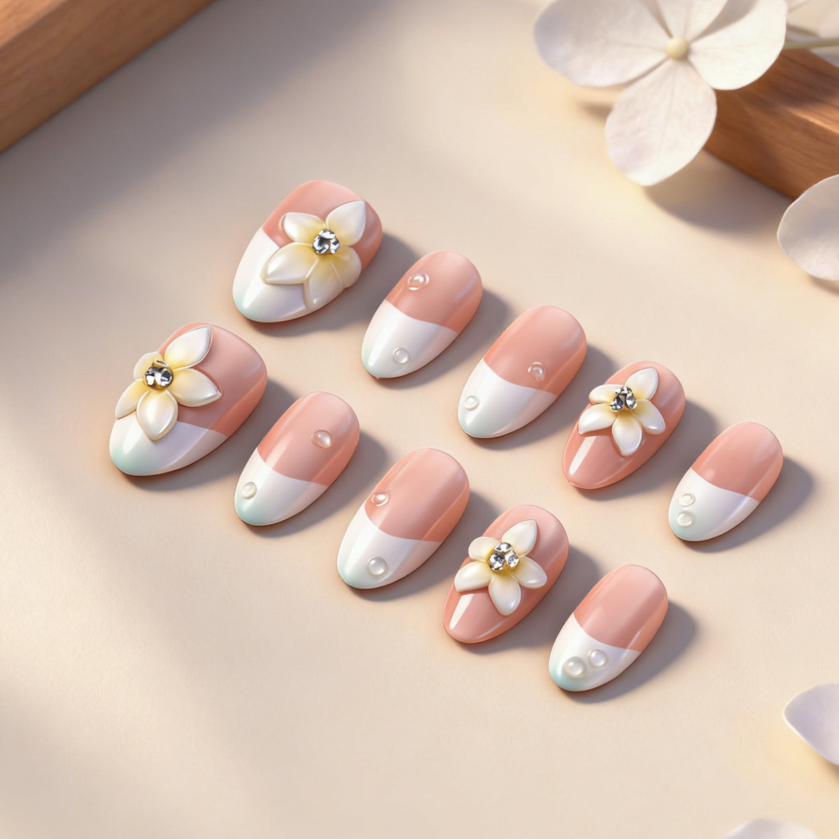 Elegantes Floral Press-On Nail Set Brehn