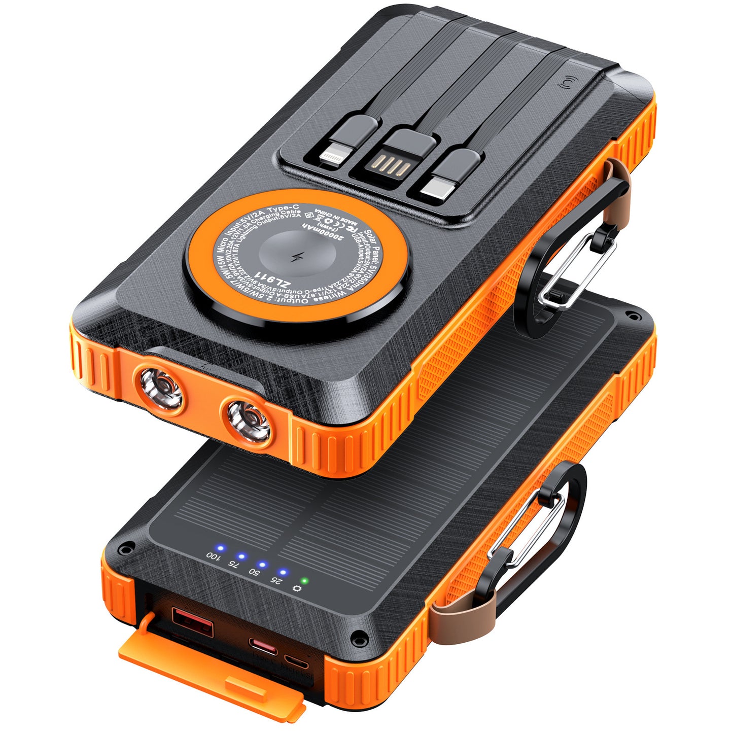 Solar Powerbank mit Multifunktionalem LED-Licht und Integriertem Ladekabel Brehn
