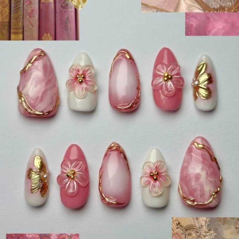 Künstlerisches Floral- und Stern-Applikationen Press-On Nagelset Brehn