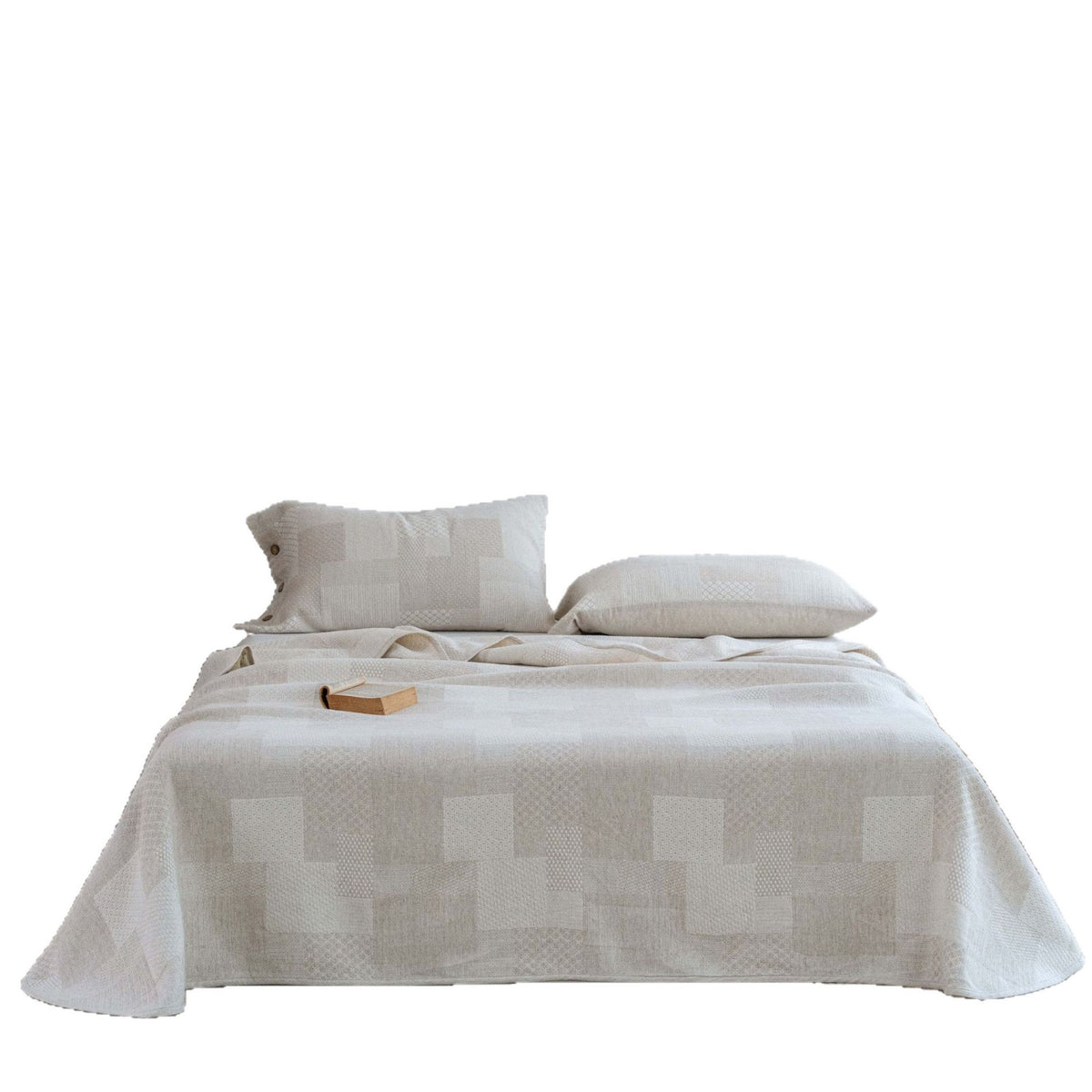 Wendbare Jacquard-Baumwoll-Bettüberwurfset mit Knopfverschluss-Kissenbezügen