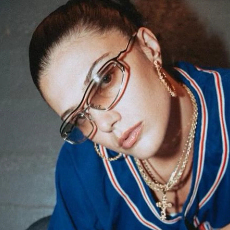 Damen futuristische Sonnenbrille mit elegantem Metallrahmen und hochtransparenten Gläsern Brehn