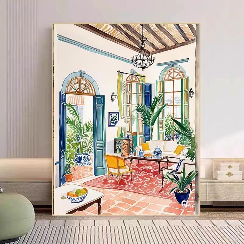 Gemütlicher Wohnzimmer Aquarell Kunstdruck Brehn