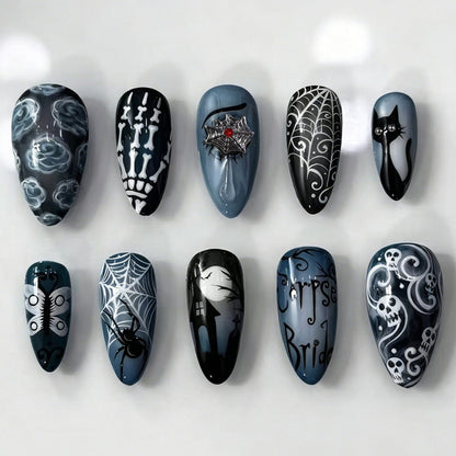 Halloween Kunstnagelset mit gruseligen Motiven und gleitendem Design Brehn