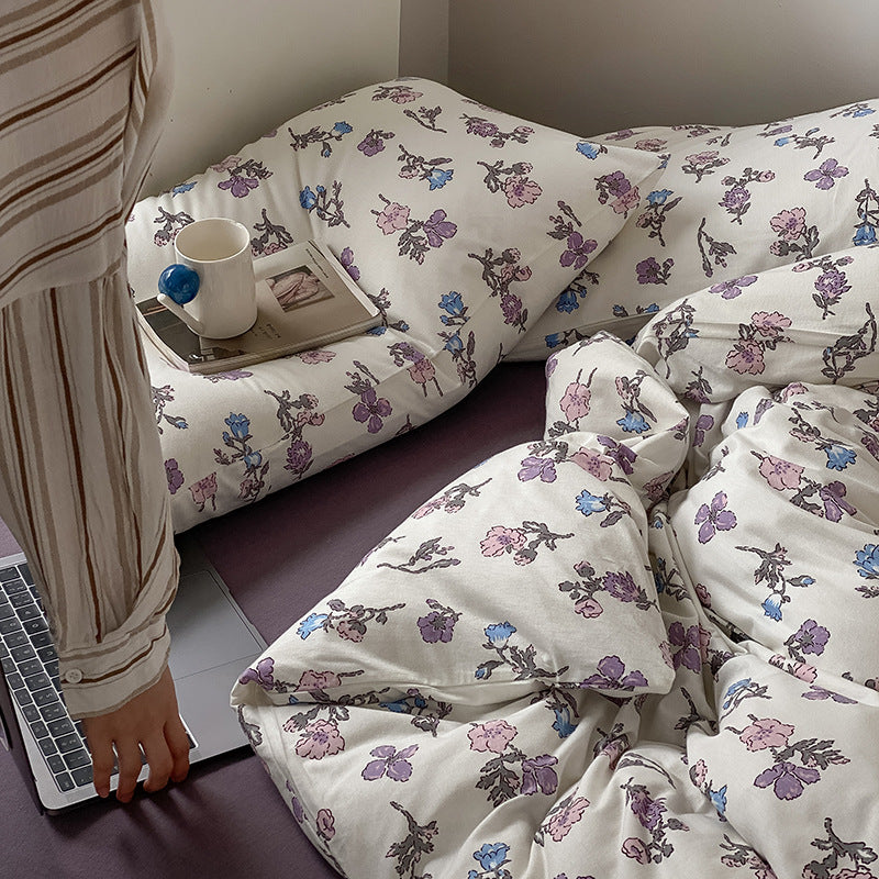 Baumwoll-Perkal Bettbezug‑ und Kissenbezug‑Garnitur mit feinem Aquarell‑Blumenprint und hotelverschluss