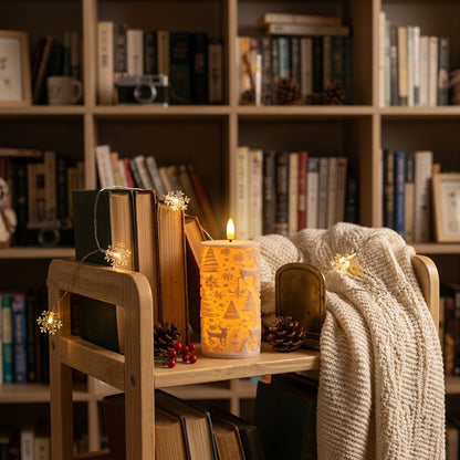 LED Weihnachtskerze mit festlichem Design