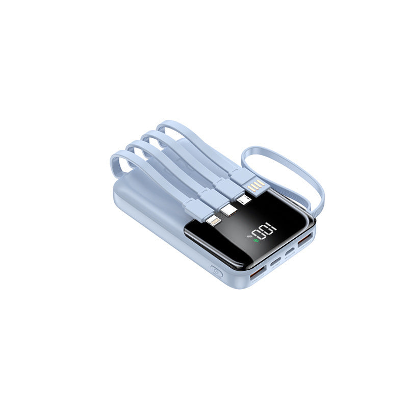 Tragbare Powerbank mit mehreren integrierten Ladekabeln und digitaler Anzeige Brehn