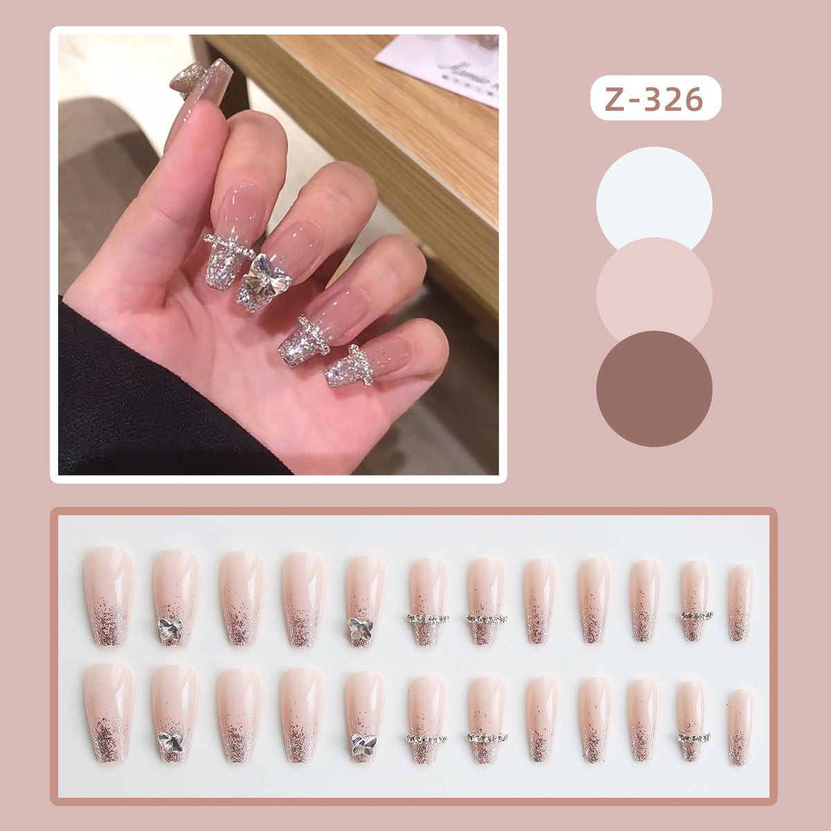 Glamouröse mit Strass verzierte Press-On Nagelset Brehn
