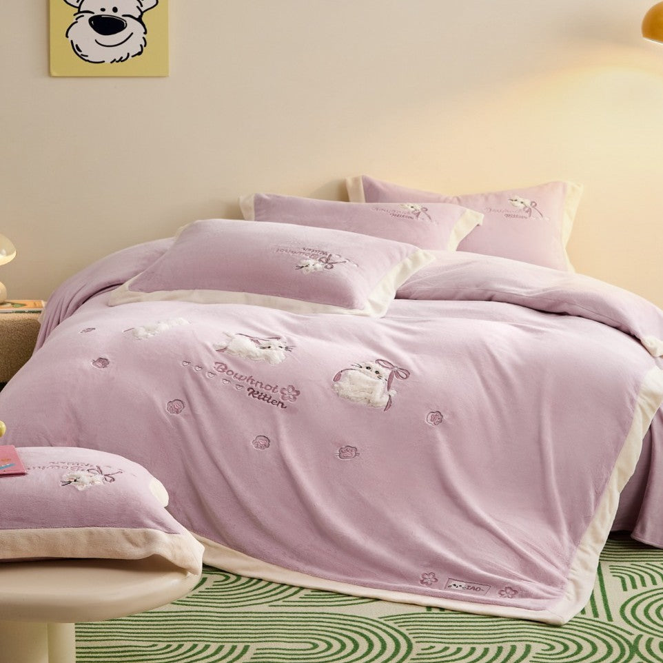 Plüsch Teddy Applikation Baumwolle Bettbezug Set