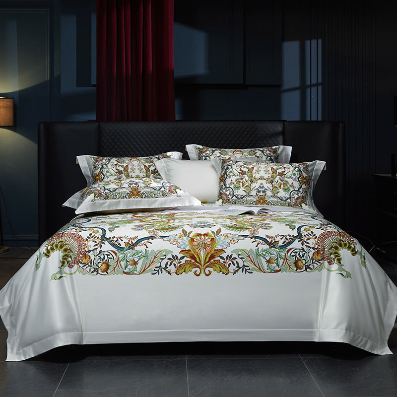 Satin-Feel Art Deco Bettbezug Set mit besticktem Motiv