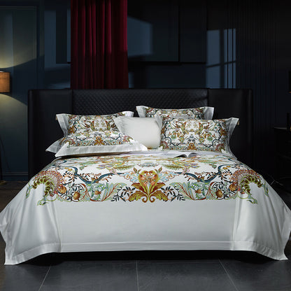 Satin-Feel Art Deco Bettbezug Set mit besticktem Motiv
