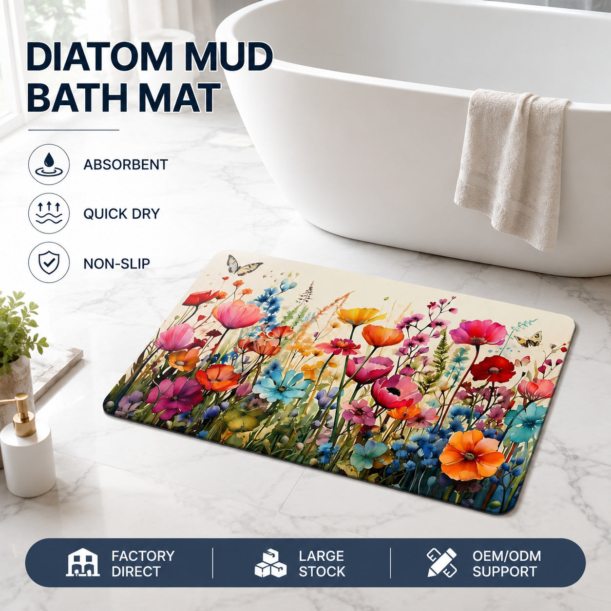 Blumenmuster Komfort Badematte Brehn