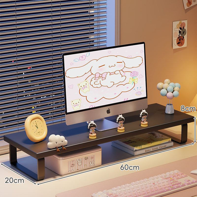 Erhöhter Monitorständer mit Holz-Optik-Oberfläche, Metallrahmen und Unterregal-Stauraum