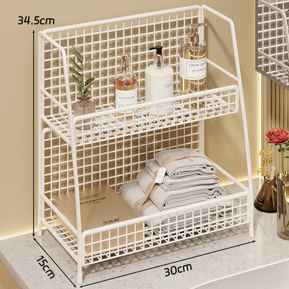 Multi-Ebenen Drahtgitter Arbeitsplattenorganizer mit schrägem Rahmen und belüfteten Mesh-Regalen
