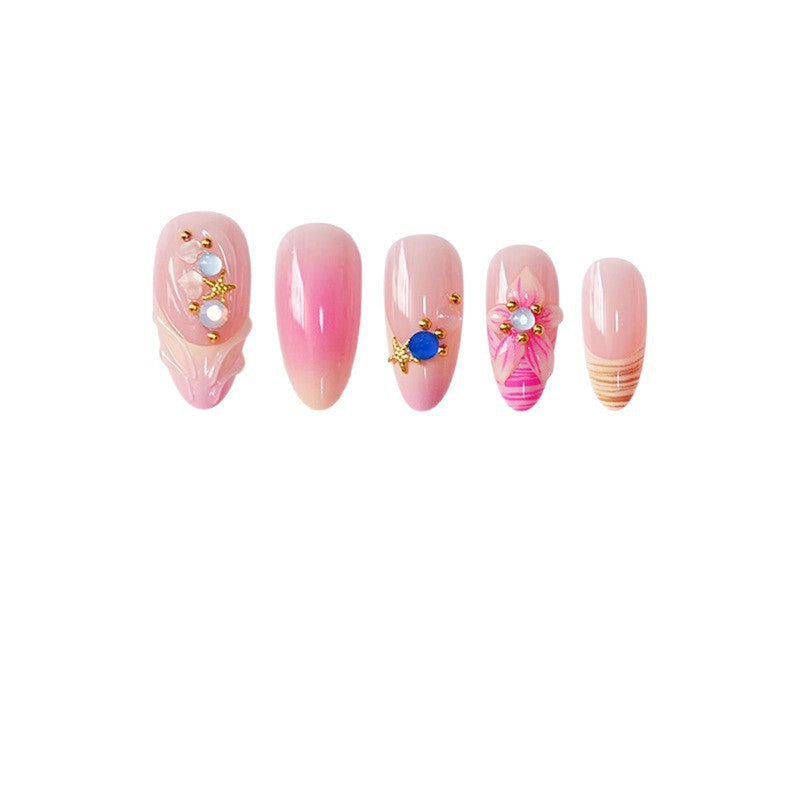 Künstlerisches Press-On Nagelset mit floralen und 3D Akzenten Brehn