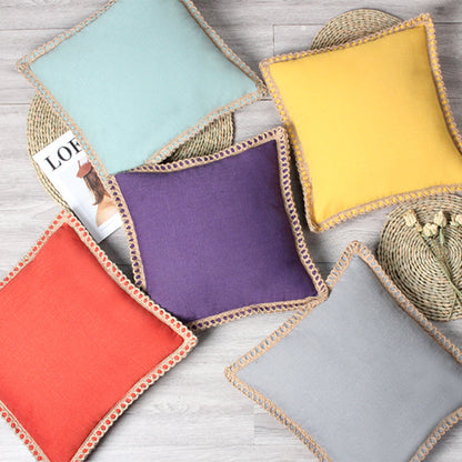 Dekoratives Leinen-Wurfkissen-Paar mit geflochtenem Fransenbesatz