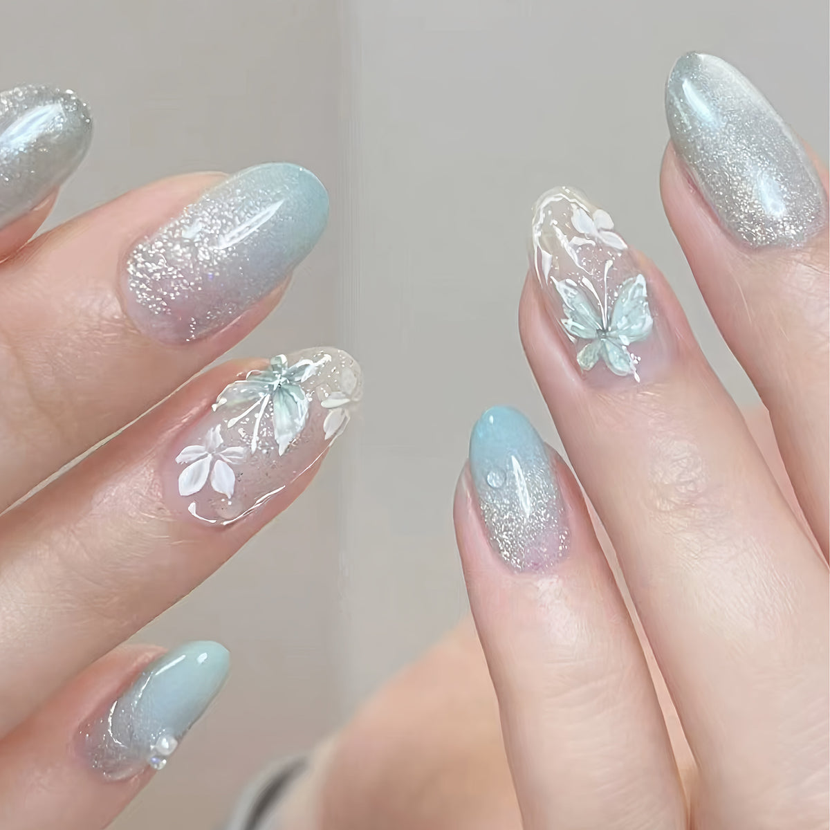 Butterfly Floral Press-On Nagelkunstset Brehn