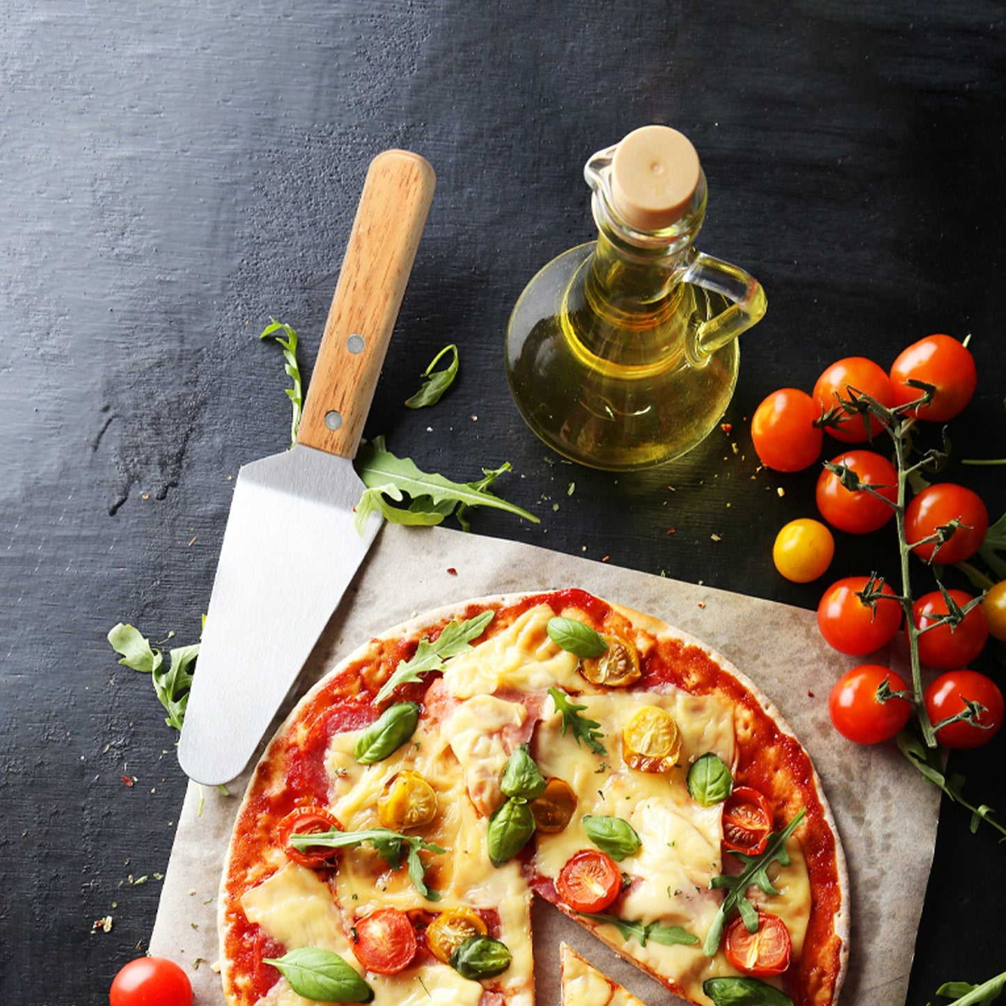 professionelles Pizzaschaufel-Set mit zusammenklappbarem Buchenholzgriff, Aluminium-Schaufel und Edelstahl-Rocker-Cutter Brehn
