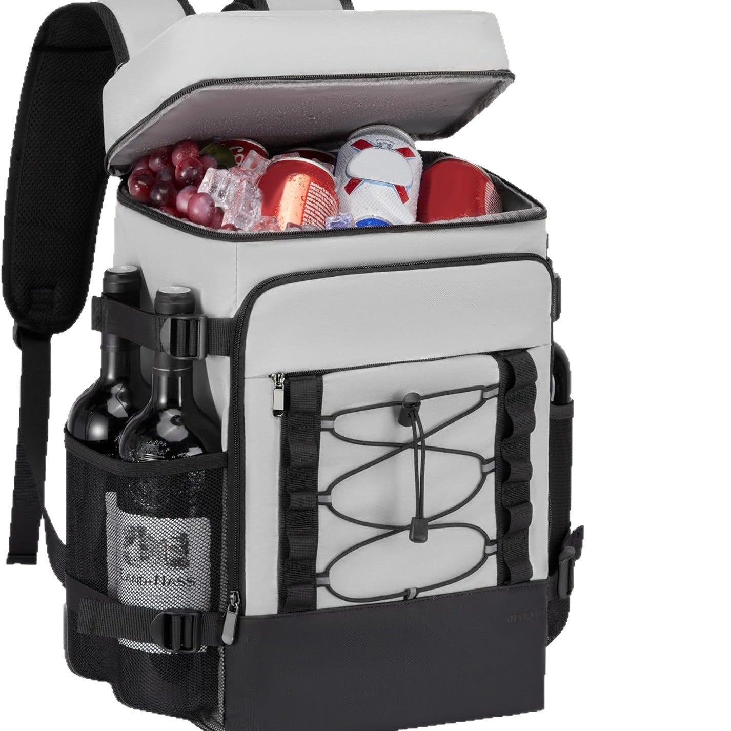 Unisex nan isolierter Kühlrucksack mit seitlichen Flaschenhaltern, elastischem Spannseil und gepolstertem Tragesystem Brehn