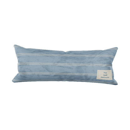 Plush Striped Lumbar Support Throw Pillow with Motivational Patch